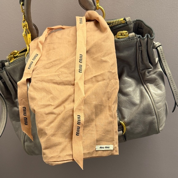 Miu Miu Taupe Leather Satchel with Gold Accents - Picture 3 of 3